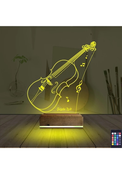 Luvivia Keman Müzik Enstrüman Kişiye Özel 3d Lamba - Masa Gece Lambası V1 Şeffaf