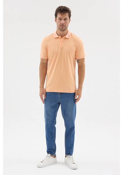 Turuncu Polo Yaka Pike Kısa Kol Slim Fit %100 Pamuk Tişört 1011260171 Açık Somon