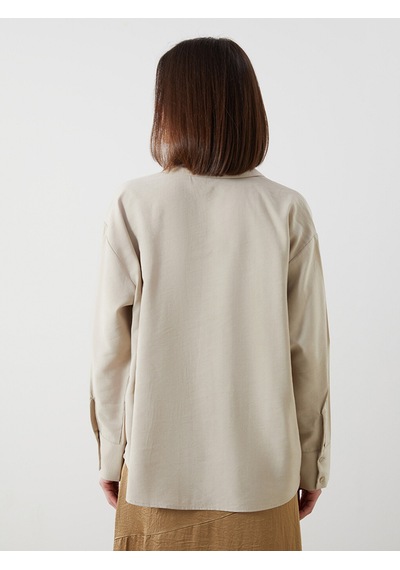 Lcw Vision Bej Oversize Saten Kadın Gömlek