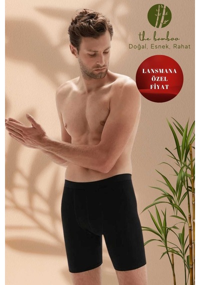 Weweus Siyah Erkek Süper İnce Doğal Bambu Lüks Uzun Boxer 1013 Siyah