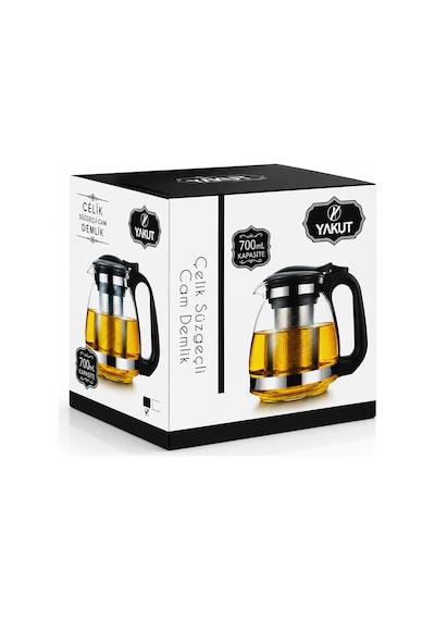 Yakut 8510 Cam Demlik 700 Ml - Çelik Süzgeçli Plastik Kapak Ve Kulplu