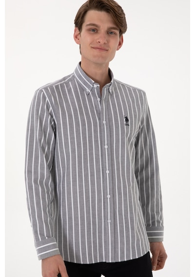 U.S. Polo Assn. Erkek Çizgili Antrasit Uzun Kollu Gömlek 50306347-VR006
