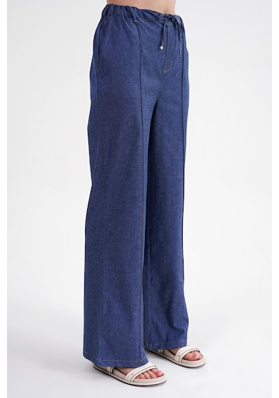 Mixray 4679 Kadın Beli Lastikli Bağlamalı Denim Pantolon İndigo