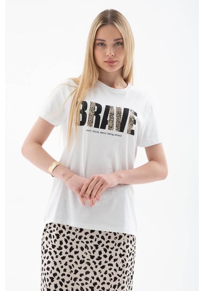 Fashion Friends Baskılı Pamuklu Beyaz Kadın T-shirt 25y0433k1 Beyaz