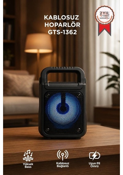 Özel Seri Bluetooth Hoparlör Rgb Işıklı Kablosuz Speaker Gts-1362 Siyah Ofis Masa Aksesuar