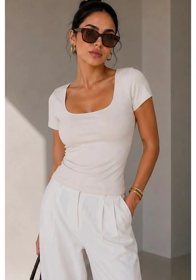 Bb Butik Basic Soft Touch Kare Yaka Body Tulum Astarlı Md3535 Beyaz