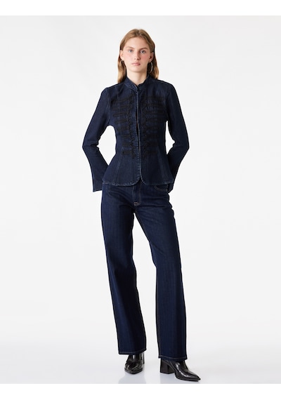 Koton Düşük Bel Cepli Pamuklu Rahat Kesim Düz Paça Denim Pantolon - Straight Fit Jean Raw 7wal40289md 63x