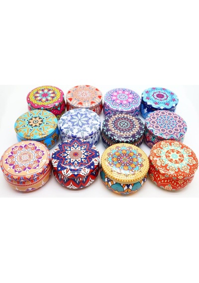 Mandala Desenli Metal Kutuda Büyük Boy Kokulu Mum Çok Renkli