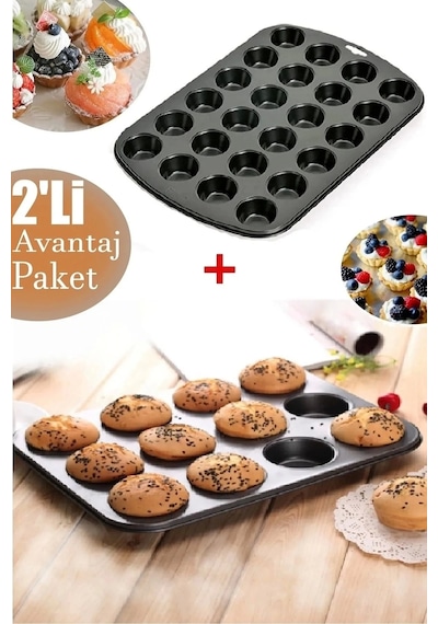 24'lü Ve 12'li Muffin Cupcake Kapsüllü Muffin Kalıbı Yüksek Kaliteli Yanmaz Yapışmaz Turta Tepsi Çok Renkli