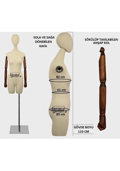 Videolu Ürün-36 Beden Pantolon Giyebilen Ahşap Kollu Terzi Manken 527200977