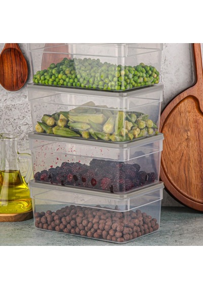 Tr 4'lü Buzdolabı Düzenleyici Organizer Mikrodalga Ve Difrize Uygun Saklama Kabı Antrasit Set 1170 Ml Gri Genel
