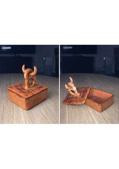 Cogo Seramik El Yapımı Seramik Boynuzlu Totem Takı & Obje Kutusu