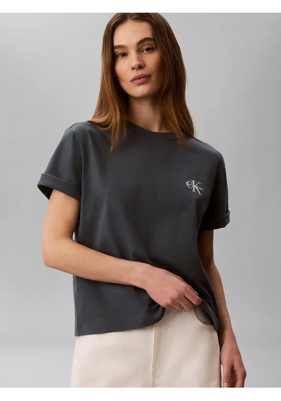 Calvin Klein Ss Boxy Left Chest M, Ceg Gri Kadın T-shirt