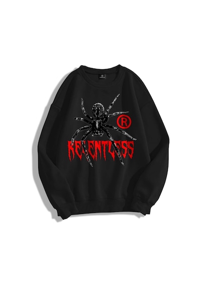 Tarzsokak Unisex Relentless Bisiklet Yaka Sweatshirt Hoodie Siyah