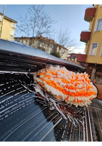 Mikrofiber Oto Yıkama Ve Cila Eldiveni - Turuncu Beyaz