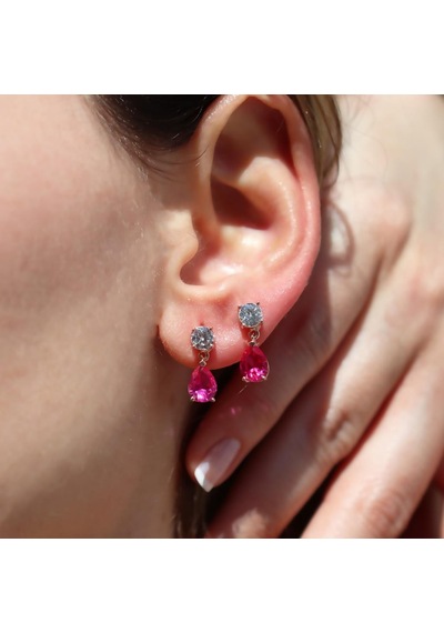 Pembe Zirkon Taşlı Damla Rose Gold Kaplama Gümüş Küpe Gümüş
