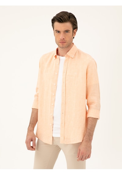 Cacharel Turuncu Regular Fit %100 Keten Gömlek