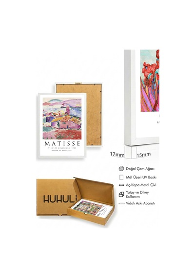 Beyaz Ahşap Çerçeveli 3 Lü Tablo Seti Van Gogh & Matisse Huhu268