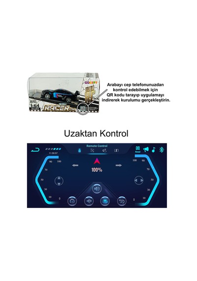 Full Fonksiyon Şarj Edilebilir Led Işıklı Metal Mini Uzaktan Kumandalı Araba 1:64 Ölçek Siyah Siyah