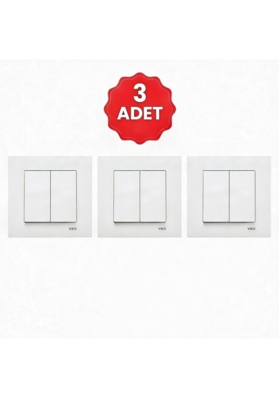 Viko Meridian 3 Adet Beyaz Komütatör İkili Anahtar Çerçeveli Set 90967002 1