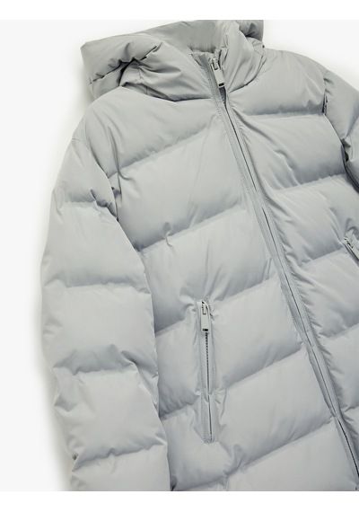 Koton Uzun Kollu Fermuarlı Oversize Kapşonlu Uzun Şişme Mont Gri 6wkg00026aw Gri