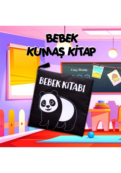 Tox Siyah Beyaz Vahşi Hayvanlar Kumaş Sessiz Kitap T138 - Bez Kitap