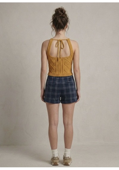Neden Tekstil Kadın Triko Örme Halter Yaka Crop Bluz - Camel