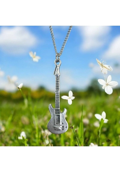 Metal Elektro Gitar Tasarımlı Rock Tarzı Kolye Unisex - 60 Cm Zincir Çok renkli