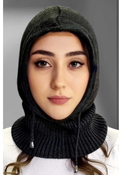 Uniquetrenders Balaclava Fitilli Triko Tesettür Örgü Bere Başlık Antrasit