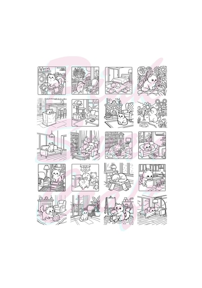 Cozy House Cats Ev Kedileri 20x20 Cm Büyük Boyama Kitabı, Çocuklar Yetişkinler