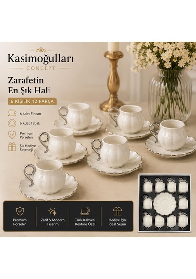 Türk Kahvesi Fincan Seti, 12 Parça, Beyaz Kc02 Diğer