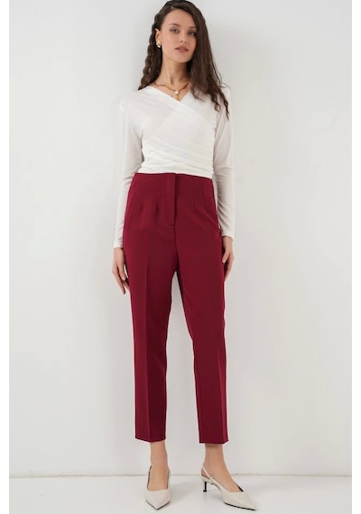 Defymoda 6650 Yüksek Bel Kumaş Pantolon - Bordo Bordo