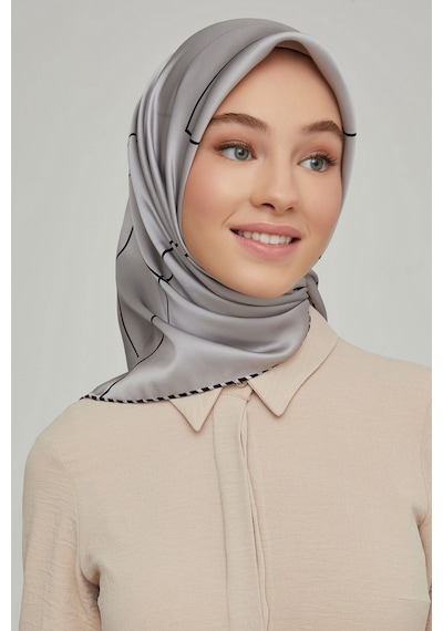 Armine Dj Saf İpek Eşarp 8655d T Nostalji Twill -07 Gümüş