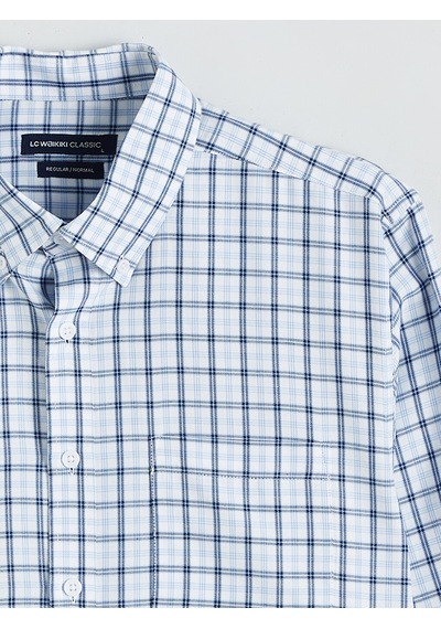 Lcwaıkıkı Classic Mavi Regular Fit Ekose Gabardin Erkek Gömlek