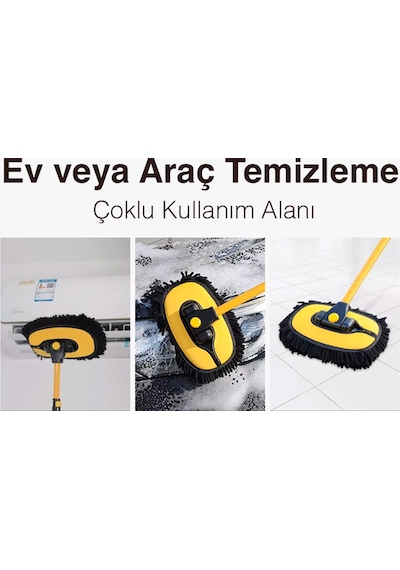 Ezere Ls-426 Teleskopik Araç Temizleme Fırçası Oto Yıkama Paspas Siyah.Sari