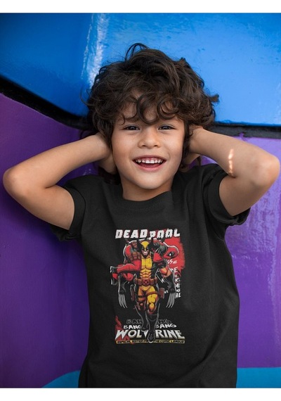 Sevbano Tasarım Deadpool Wolverine Baskılı Unisex Film Çocuk Tişört 1-12 SIYAH