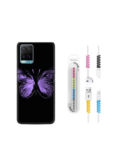 Vivo Y33S Kılıf Kablo Koruyuculu Black Butterfly 1879