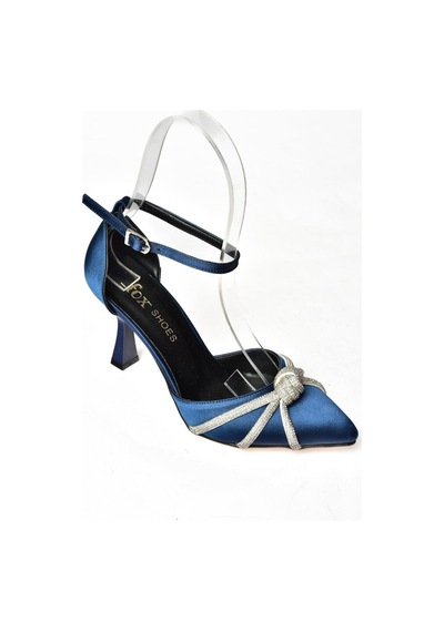 Fox Shoes S246061904 Lacivert Saten Kumaş Taşlı Ayakkabı Lacivert