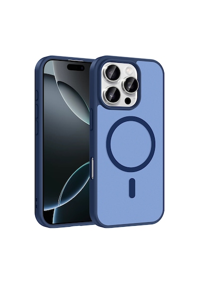 Alan Tech Apple iPhone Uyumlu 16 Pro Max Kılıf M-safe Şarj Özellikli Zore Babet Kapak - Mavi