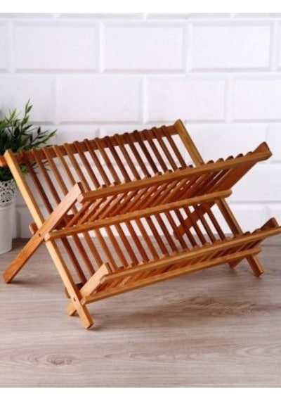 Bambu Ahşap Katlanır Tabaklık Katlanabilir Bulaşıklık