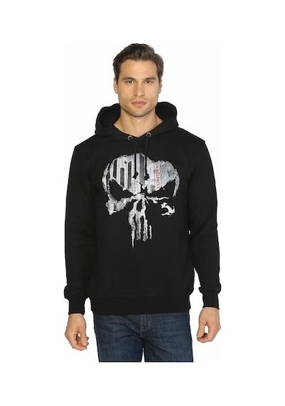 Bant Giyim - The Punisher Siyah Kapşonlu Erkek Sweatshirt Siyah