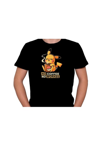 Pokemon Pikachu Pikaçu No Coffee No Workee Tişört Unisex T-shirt 001 Pokemon Pikachu Pikaçu No Coffee No Workee Tişört Unisex T-shirt 001