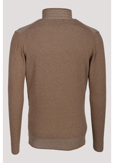 Erkek Triko Yarım Fermuarlı Camel Slim Fit Desenli Pamuklu Knitwear Ncs Jeans 3709 Camel