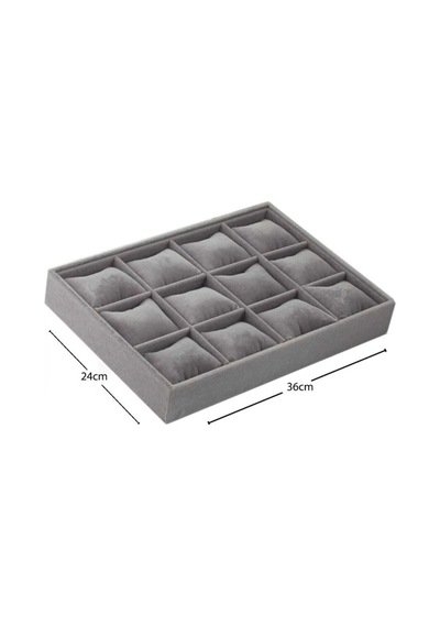 Yerli Üretim Tokyo Model Süet Kumaş Füme 34/24 Cm Yastıklı Çekmece Içi Yastıklı Saat Ve Takı Kutusu Çok Renkli