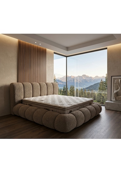 Most Piatto Premium Bazalı Karyola Kahverengi Bukle Kumaş 180x200 Cm. Yatak İçindir Evinize Teslim 180 x 200 CM
