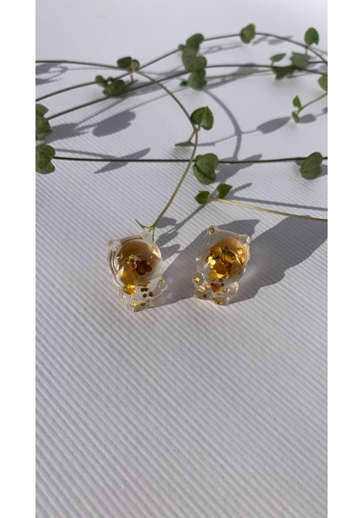 Şeffaf Gold Glitter Süslemeli Su Aygırı Şekil Gold Aksesuarlı Epo Gold