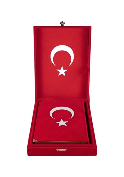 Kadife Kutulu Kuran-ı Kerim Çanta Boy, Ayyıldız, Kırmızı