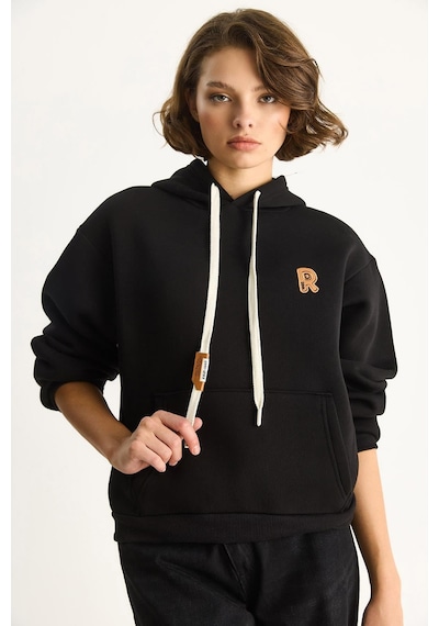 Shade Kadın Nakış İşlemeli Kanguru Cepli Kapüşonlu Şardonlu Salaş Sweatshirt 6872 60283523 - Siyah Shade Kadın Nakış İşlemeli Kanguru Cepli Kapüşonlu Şardonlu Salaş Sweatshirt 6872 60283523 - Siyah