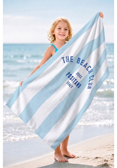 Çizgili Blue Blanc Plaj Havlusu - Akdeniz İtalyan Stil Mavi Beyaz Hızlı Kuruyan Mikrofiber Havlu Çok Renkli