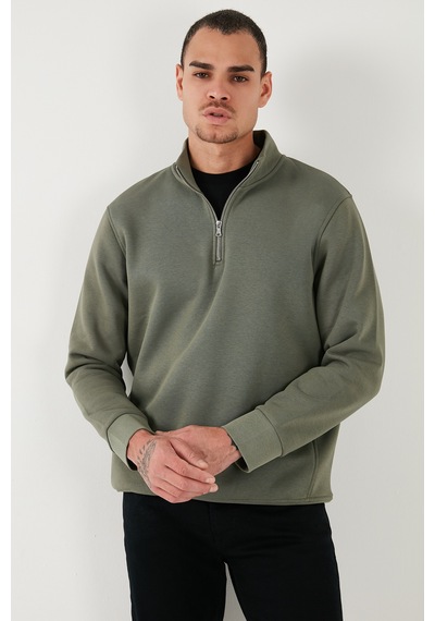 Buratti Pamuklu Regular Fit Yarım Fermuarlı Dik Yaka Erkek Sweat 59052592 Haki